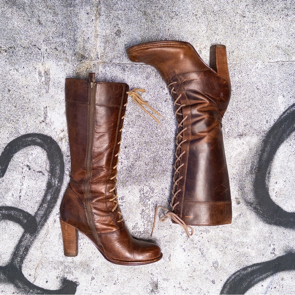90’s 00’s Vintage Frye Villager Leather Boots‎ in Rich Brown, Size 7.5/8